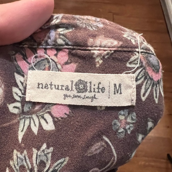 Natural Life Mini Dress Tunic Floral Brown Pink Boho Size Medium - Picture 9 of 10